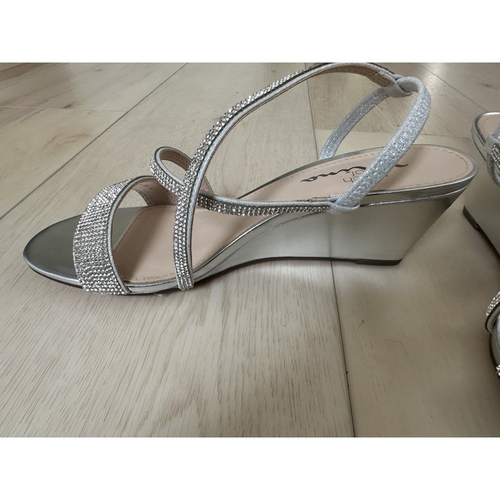 Nina Strappy Wedge Sandal Silver Rhinestone Buckle Ankle Strap US 8M EU 38 - Picture 4 of 7